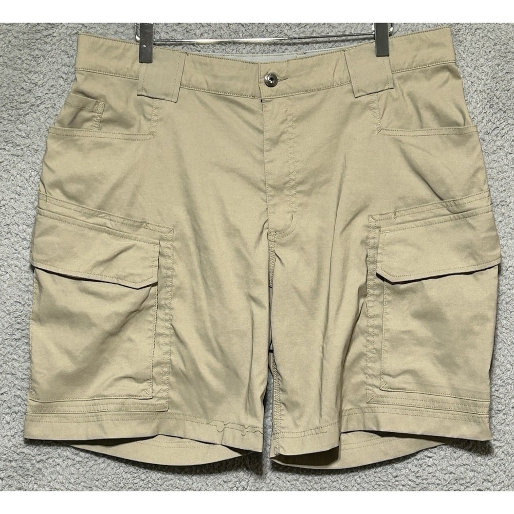 Duluth Trading Flex Dry On The Fly Khaki Cargo Shorts Relaxed Fit Size 38X9